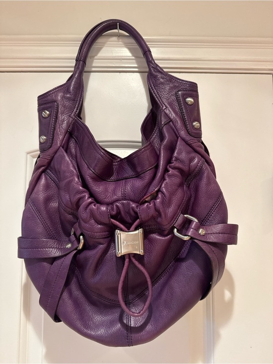 b. makowsky Handbags - B. Makowsky Purple Pebbled Leather Hobo Bag Leopard Print Lining Y2K